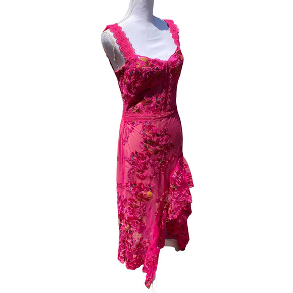 Bronx and Banco Eva Midi Dress Fuchsia Pink Lace Floral Women's 2 - Picture 7 of 12